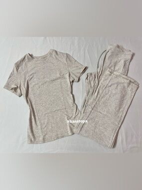 SKIMS Cotton Jersey T-shirt + Straight Leg Pants Pant Sweatpants Set Oatmeal